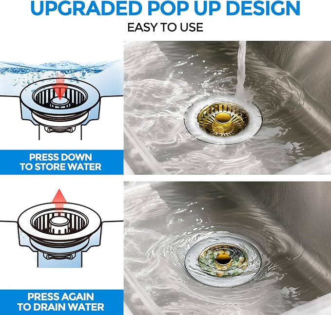zaa 3 in 1 Kitchen Sink Drain Strainer Stopper Removable Basket Pop-Up - Image 3