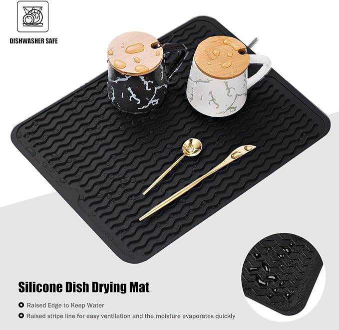 Silicone Dish Drying Mat, Non-Slip Easy Clean Sink Mat, Large Heat-resistant - Image 3