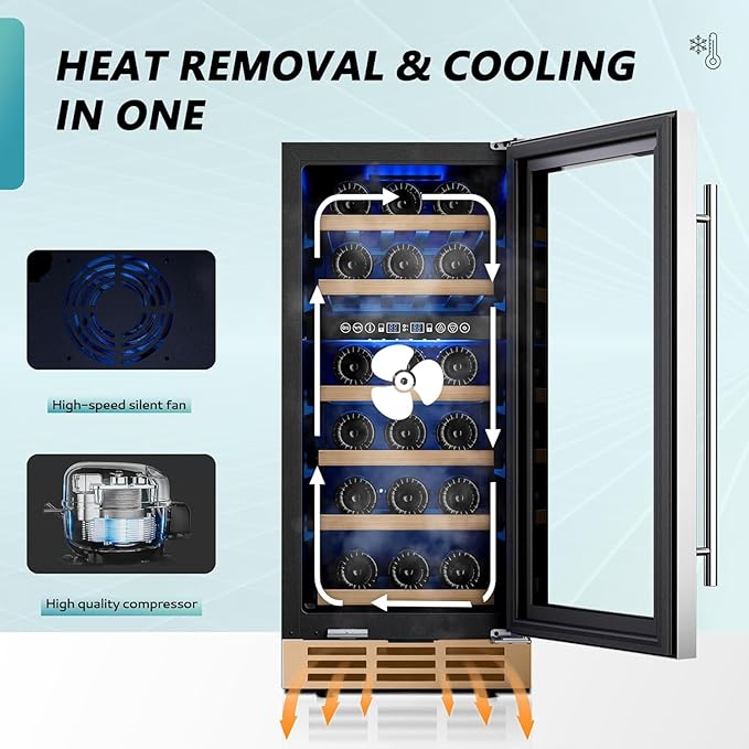 EUHOMY 15 Inch Wine Fridge, 33 Bottle Dual Zone Wine Cooler Refrigerator with Glass Door, Built-In or Freestanding Wine Refrigerator with Digital Temperature Control, for Home, Bar, Office