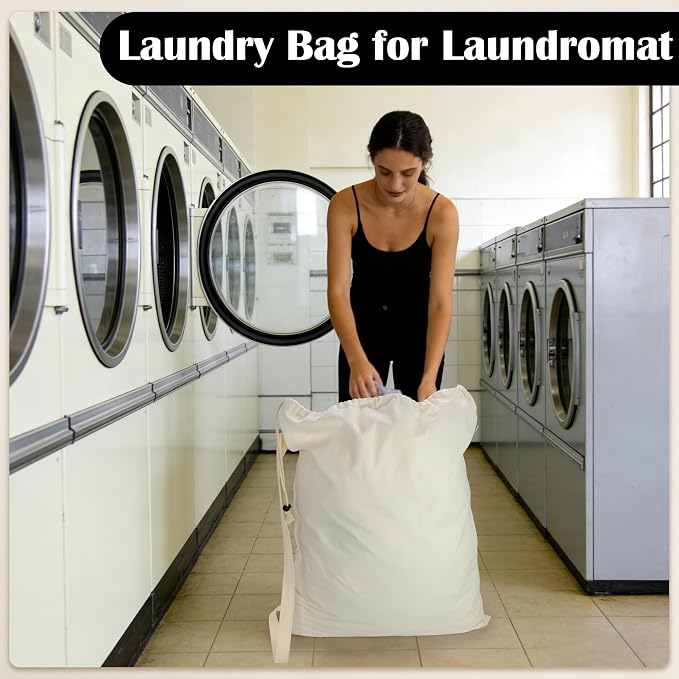 Canvas Laundry Bag with Shoulder Strap & Drawstring - Image 7