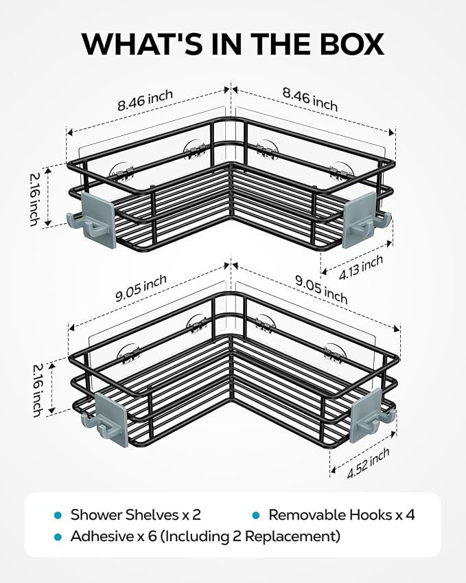 Nieifi Corner Shower Shelves, Adhesive Shower Caddy, Bathroom Organization - Image 7