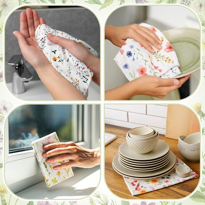 Reusable Kitchen Cloths Cotton Towel, 6 Pack, Wildflowers - Image 6