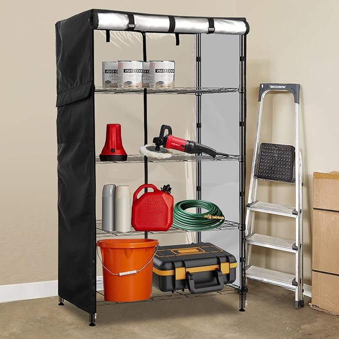 Wire Shelf Cover,600D Heavy Duty 100% Waterproof Shelf Covers for Wire Shelving,Outdoor Storage Shelves Cover for Metal Rack,60" W x 24" D x 72" H,Black with Clear Front
