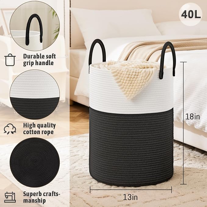 Artfeel Laundry Basket, Woven Cotton Rope Laundry Hamper, 40L - Image 6