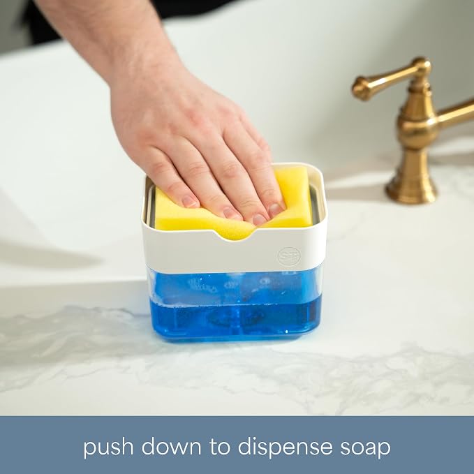 S&T INC. Dish Soap Dispenser and Sponge Holder, Matte White | Holds 13 Fluid - Image 2