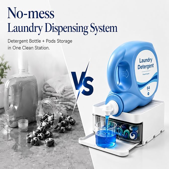 Laundry Detergent Holder with Pod Storage Drawer & Drip Tray, 3-in-1 Detergent - Image 7