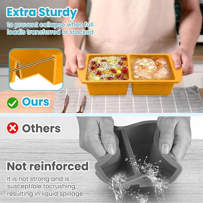 2 Pack Silicone Freezer Trays With Lid For Easy Storage Silicone Soup Freezer Molds 2 Cup ，Perfect For ice cube tray Freezing Broth Sauces Store Leftovers , Leakproof, Easy Release Dishwasher Safe