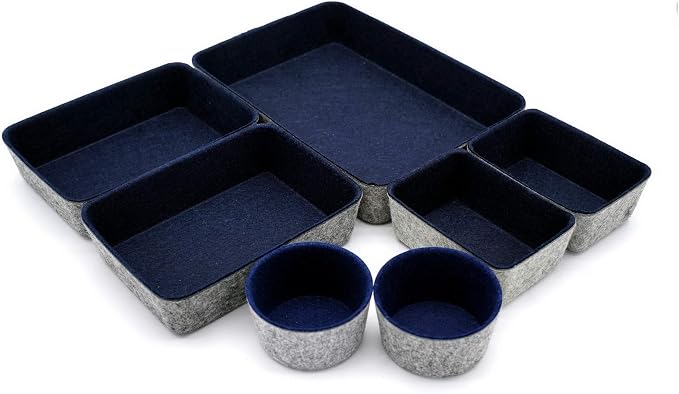Welaxy 7 Piece Felt Desk Drawer Organizer Storage Bin Navy Catchall Tray | - Image 2