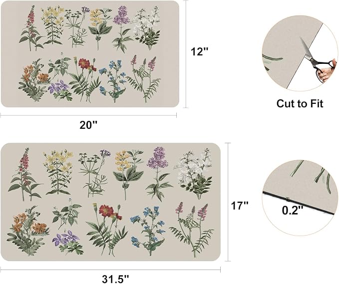 LOKHOM 17"x32" Dish Drying Mat，Vintage Sage Flower Herb Coffee Mat | Ultra - Image 7