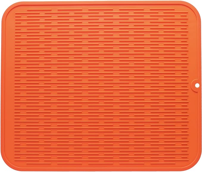 Silicone Dish Drying Mat for Multiple Usage,Easy clean,Eco-friendly,Heat-resistant Silicone Mat for Kitchen Counter or Sink,Refrigerator or Drawer Liner Orange 2XL 24 inches x 18 inches