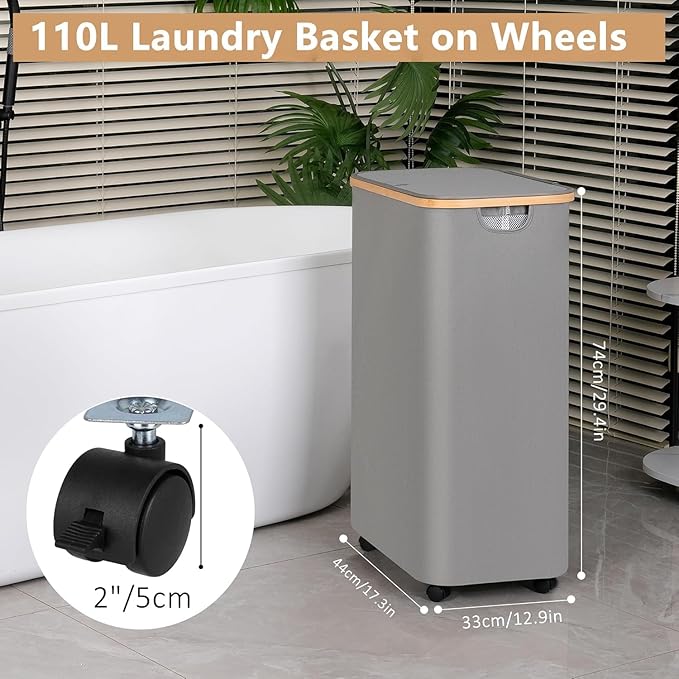 IEGrow Laundry Basket with Wheels 110L Clothes Hamper - Image 5