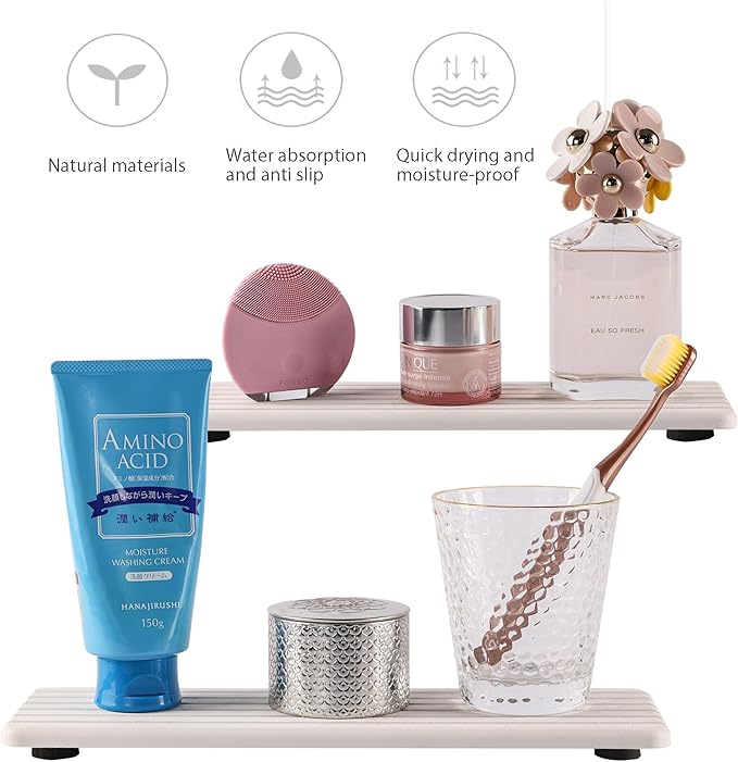 2 PCS Water Absorbent diatomite Coasters, 12.2" x 4" Water Absorbing Stone Tray for Sink, Stone Drying mat for Kitchen Counter, Stone soap Tray Used for Hand Soaps & toiletries & Plants