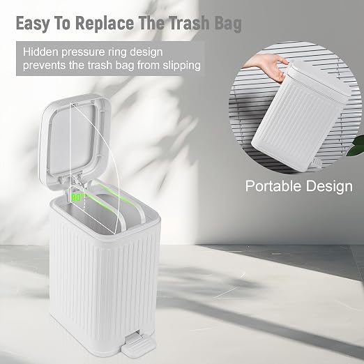 Small Bathroom Trash Can with Lid, 1.9 Gallon Slim Soft Close Step, Kitchen & - Image 5