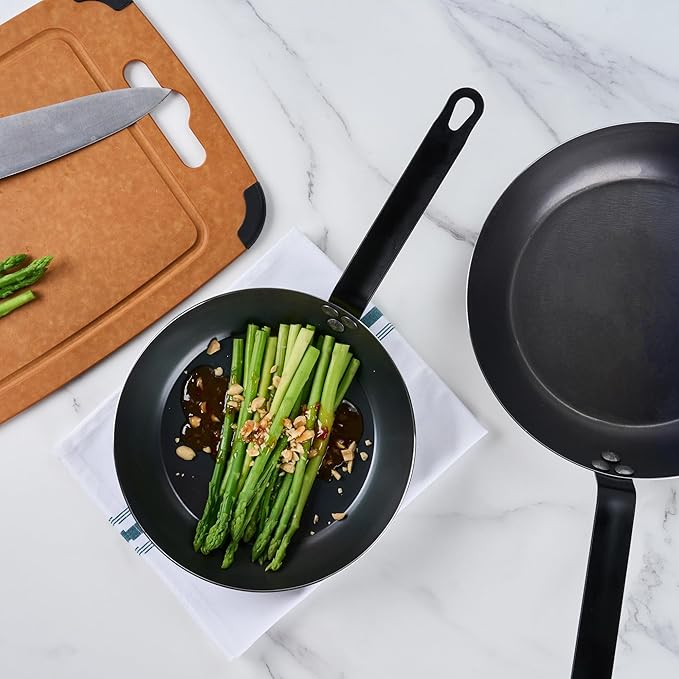 Restaurantware-Met Lux 9.5 Inch Fry Pans, 6 Lightweight Frying Pans - Induction-Ready, Triple-Riveted, Black Carbon Steel Cooking Skillets, Durable, For Searing, Sauteing, And Browning Food