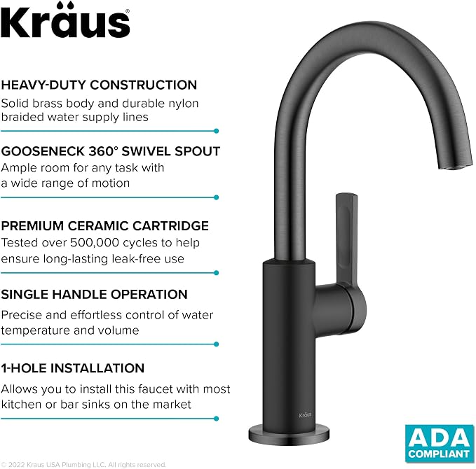 Kraus Oletto Single Handle Kitchen Bar Faucet in Matte Black/Spot Free Black - Image 8