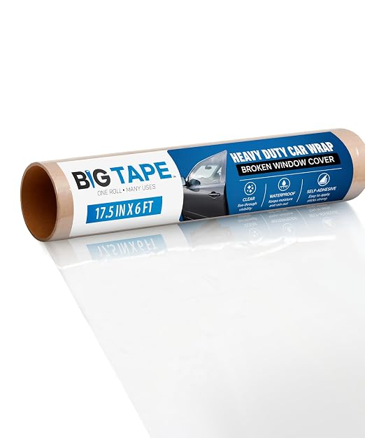 Big Tape Crash Wrap for Broken Car Windows, Temporary Film, 17.5 in x 6 Ft by Big+Tape