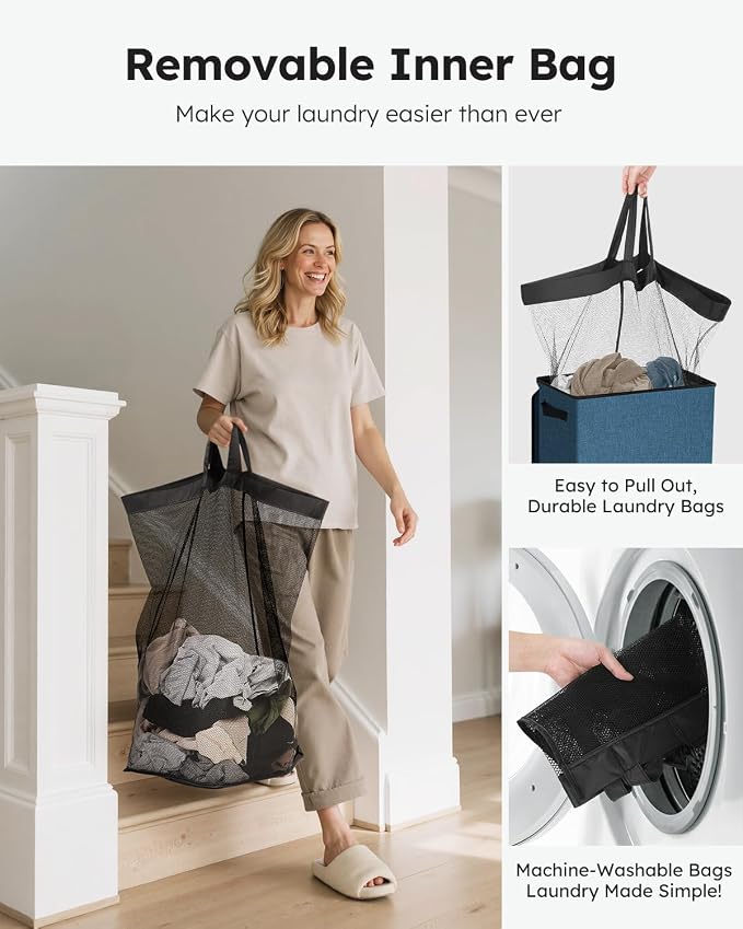 SOLEDI 90L Laundry Hamper with Lid, Large Collapsible Laundry Basket | Sturdy - Image 4