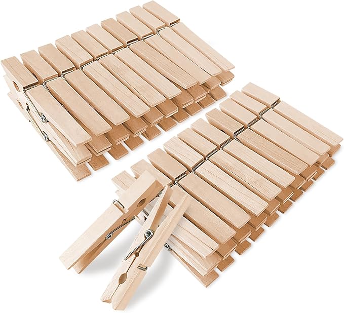 KTOJOY Wooden Clothes Pins, 50 Pack, 2.9 Inch, Large Natural Birchwood Rust by KTOJOY