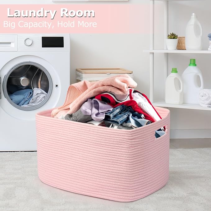 75L Large Woven Storage Basket, 22”x17”x12” Rectangle Blanket Basket - Image 6