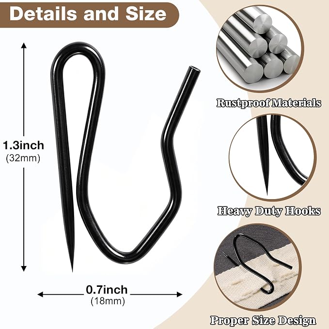 Drapery Hooks Pins for Curtains, 120 Pack Metal Pinch Pleat Hooks - Image 2