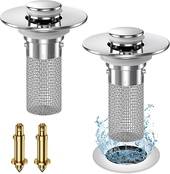 Vakabiu 2024 New Pop Up Bathroom Sink Drain Strainer Hair Catcher, Sink Drain by Unknown