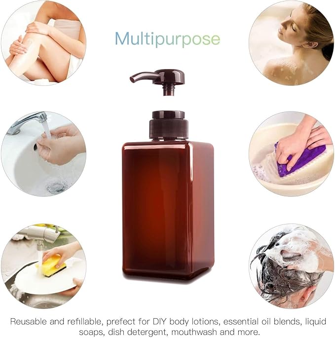 Plastic Pump Bottle Refillable Lotion Soap Dispenser 15oz Amber 2 Pack | Sturdy - Image 4