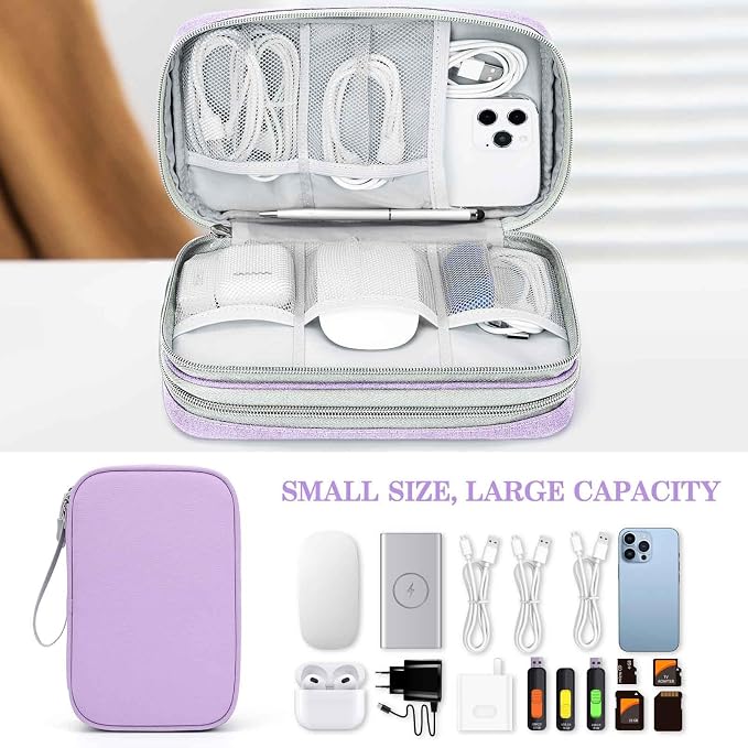 FYY Electronic Organizer, Travel Tech Pouch Bag, Light Purple | Wrist Strap - Image 6