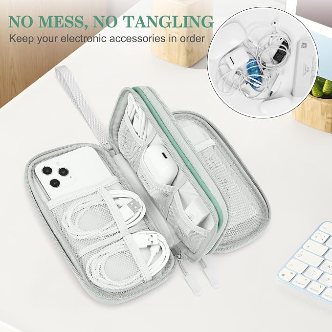 FYY Electronic Organizer, Travel Tech Pouch, Cable Organizer Green Quilted | - Image 5