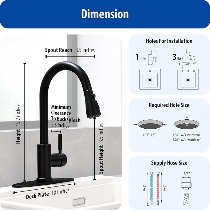 WEWE Touchless Kitchen Faucet, Matte Black, Single Handle | 3 Modes Sprayer - Image 6