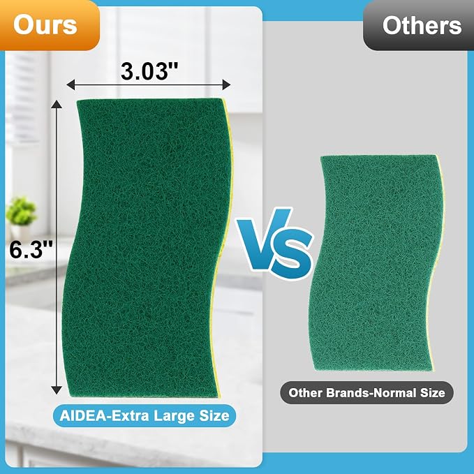 AIDEA XL Scrub Sponges Kitchen 12Count, Heavy Duty Sponges - Image 2