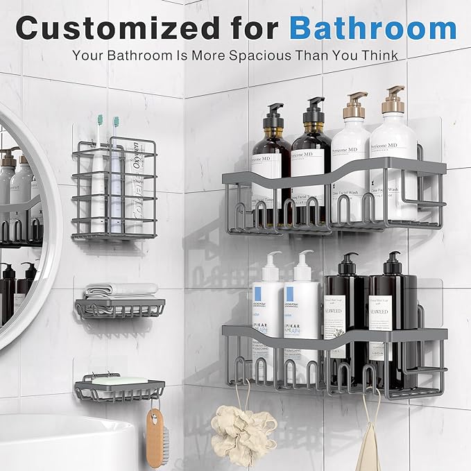 Shower Caddy 5 Pack, Adhesive Shower Organizer - Image 2