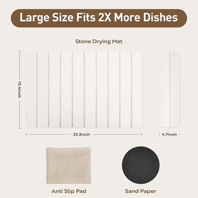 Large Stone Drying Mat for Kitchen Counter 24x16 Inch, Premium Diatomaceous - Image 2