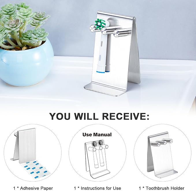 Electric Toothbrush Head Holder, Tabletop or Self Adhesive Tooth Brushing Holder - Image 3