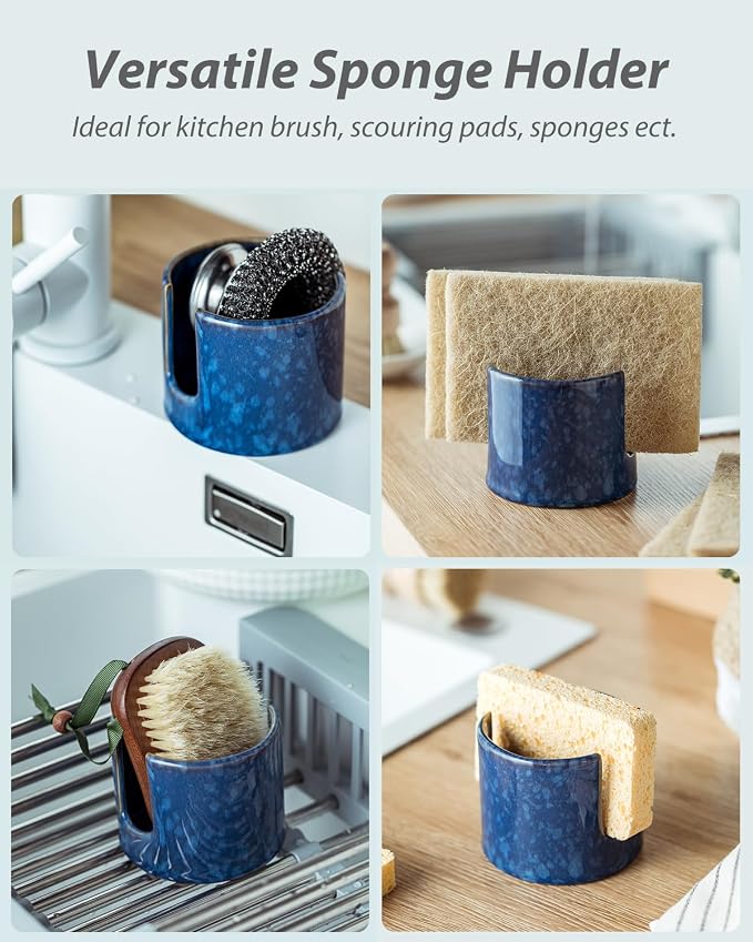 Zoeeker Kitchen Sponge Holder, Ceramic Sponge Organizer Scrubby Holder - Image 4
