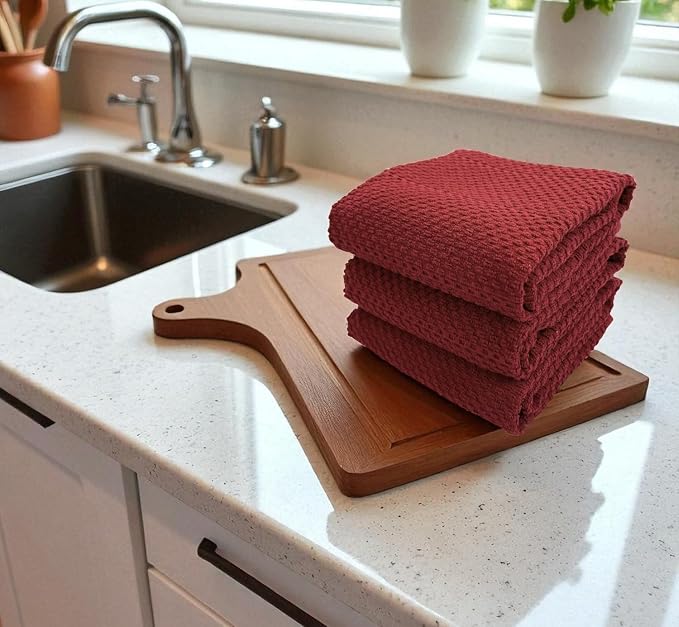 Dark Red Brick Kitchen Hand Dish Towels, 100% Cotton - Image 5
