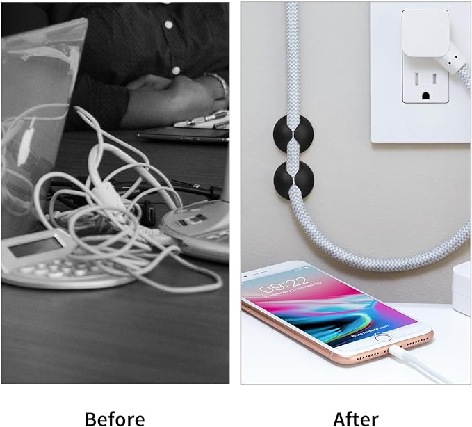 12PCS Black Adhesive Cable Clips Cord Organizer - Image 5