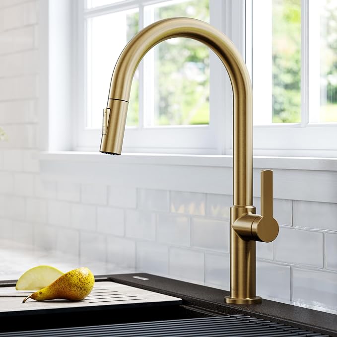KRAUS Spot Free Brushed Brass Pull Down Kitchen Faucet KPF-2820BB | Brass body - Image 8