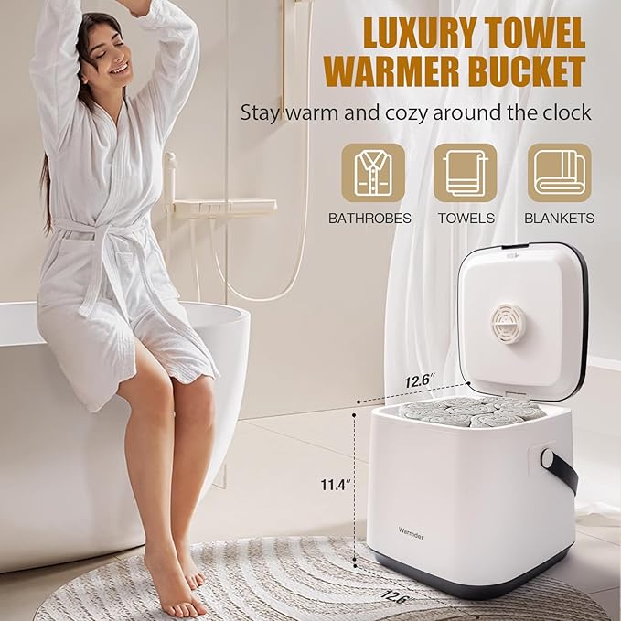 Towel Warmer Bucket, Towel Warmers for Bathroom with LED Display, Ajustable Timer, Child Lock, Delay Time Up to 24 Hours, Auto Shut-Off, Fits 40” x 70“ Towel, Blankets Bathrobes PJ's