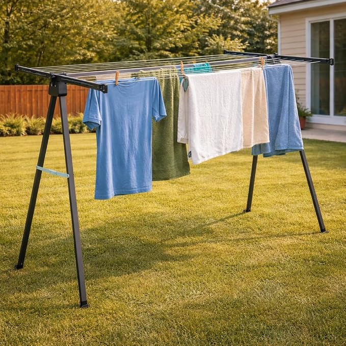 46ft Outdoor Clothesline Drying Rack, Heavy Duty Freestanding Laundry Rack by Unknown