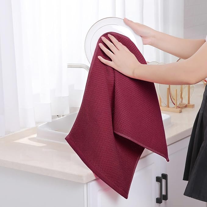 Homaxy 100% Cotton Waffle Weave Kitchen Dish Towels 4-Pack, Magenta | 13 x 28 - Image 4