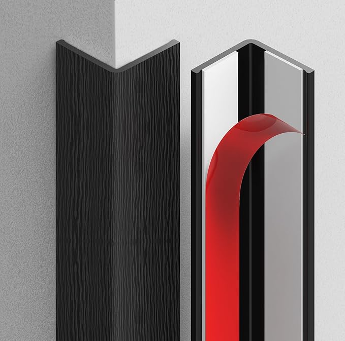 ‎Frychee Wall Corner Protector, Walls Edge Protector，Self-Adhesive Wall Corner Guards,PVC Double Side Edge Protector， Furniture Stairs Guard (Black Wood Grain 2PCS 120cm/47.2in)