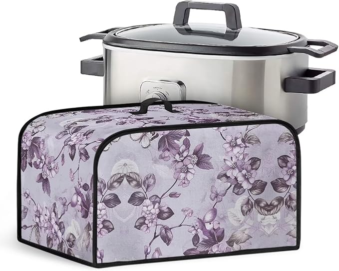 Purple Flower Slow Cooker Dust Cover Oval 6-8 Qt Dust Proof Convenient