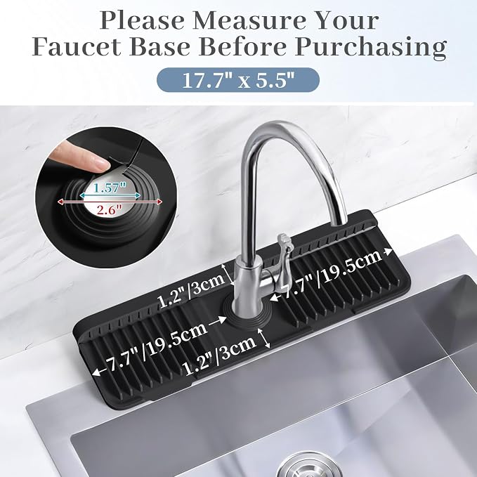 PoYang 17.7 Inch Faucet Mat for Kitchen Sink Splash Guard, Snap Button Holds It - Image 3