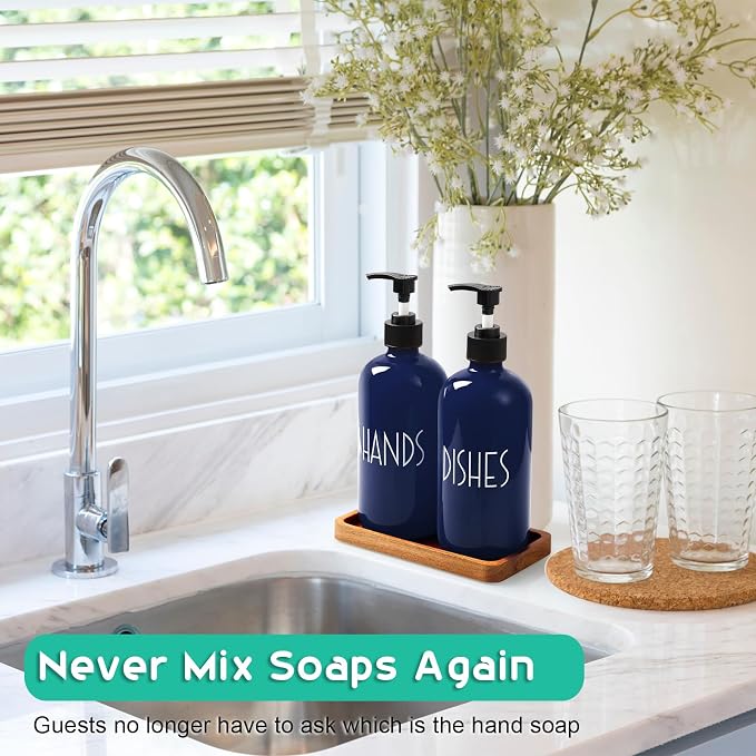 Navy Blue Dish Soap Dispenser for Kitchen - 16 OZ Hand Soap Dispenser Set - - Image 2