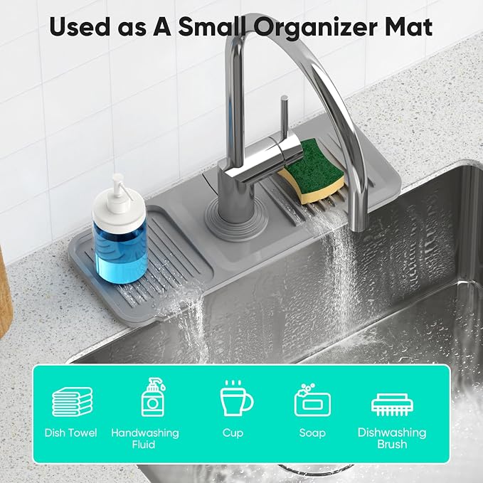 14.6'' Faucet Mat for Kitchen Sink Kitchen Sink Splash Guard Silicone Kitchen - Image 7