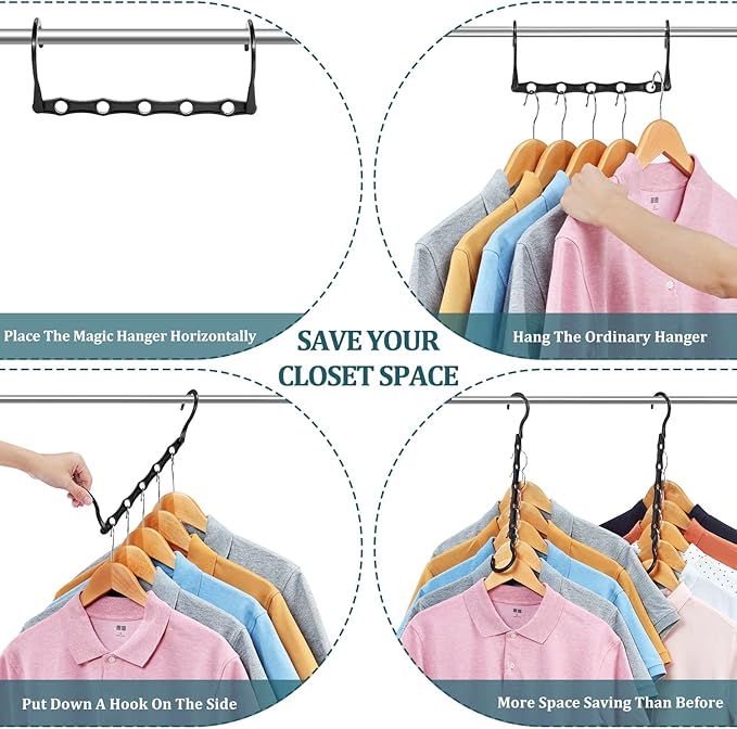 AMKUFO 6 Pack-Closet-Organizers-and-Storage, Space-Saving-Hangers Black | - Image 3