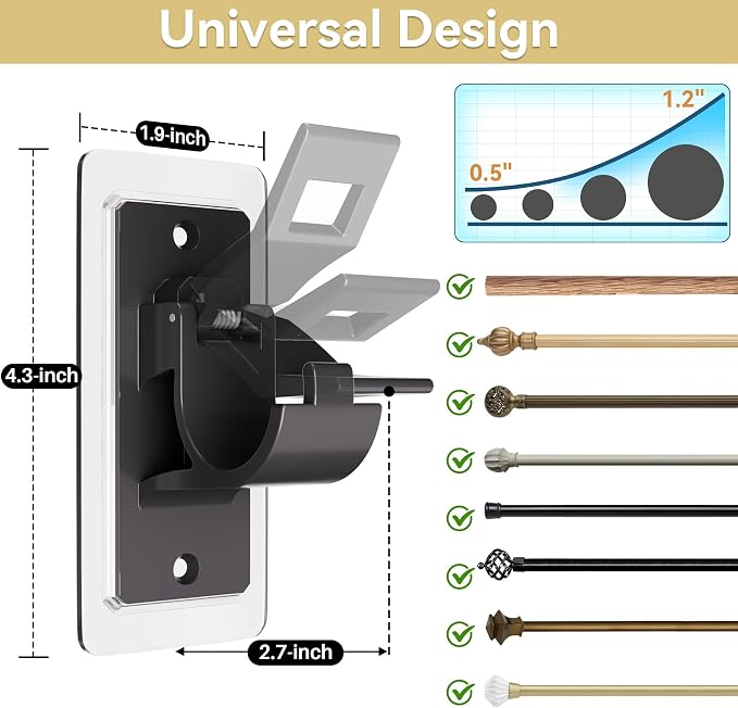 No Drill Curtain Rod Brackets, Adhesive Curtain Rod Holders - Image 3