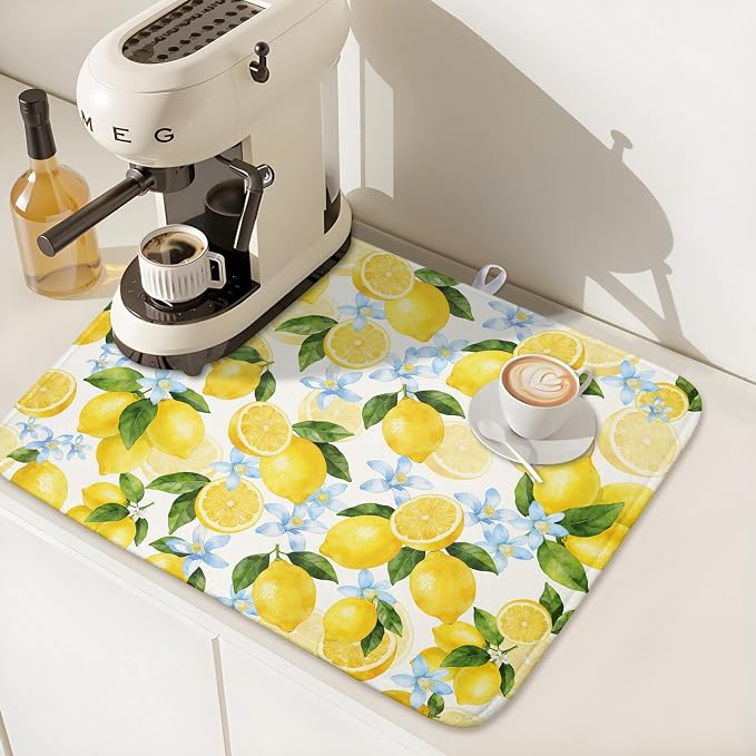 Kawani Lemon Dish Drying Mat 16x18 Inch Absorbent Reversible Summer Drying Mat - Image 7