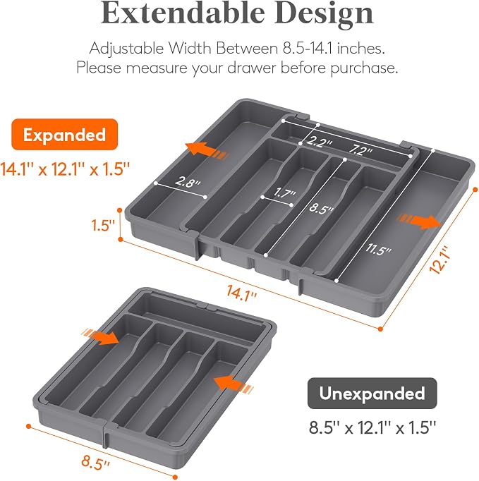 Lifewit Expandable Silverware Drawer Organizer, Kitchen Utensil Tray | BPA-free - Image 2