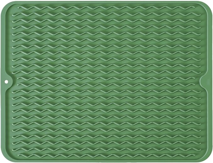 Silicone Dish Drying Mat, Non-Slip Easy Clean Sink Mat, Dark Green, Large by MODENGKONGJIAN